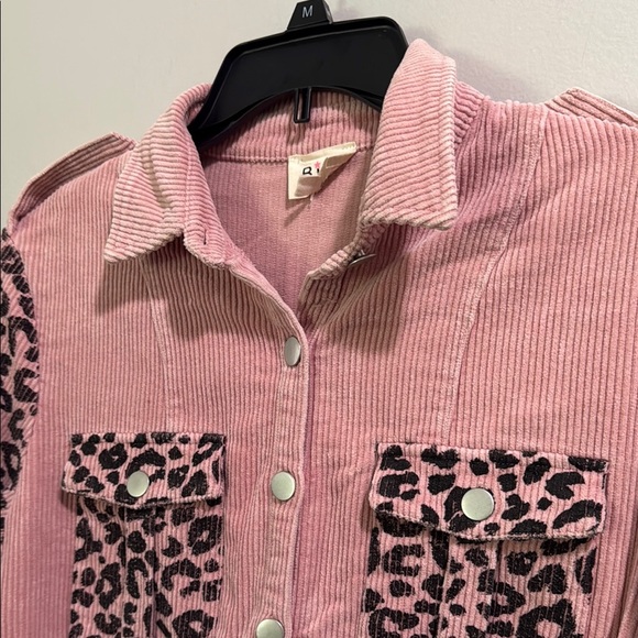 Pink Corduroy Jacket with Leopard Accents - Picture 7 of 7